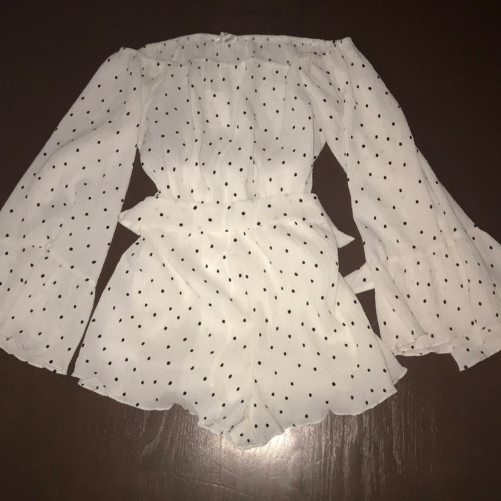 Missguided Bardot black and white flowy romper